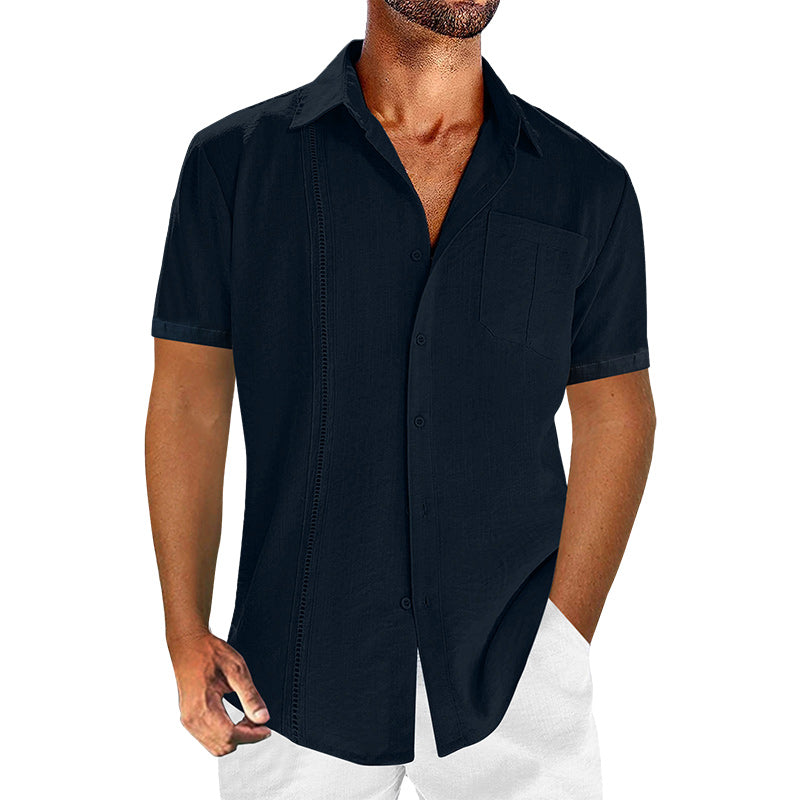 Loookus - Casual solid color men's linen cotton short sleeve shirt