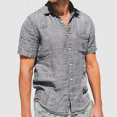 Loookus - Gentleman's Vacation Soft Two-tone Cotton Linen Shirt