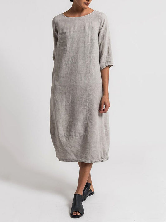 Loookus - Crew Neck 3/4 Sleeve Casual Solid Casualdress