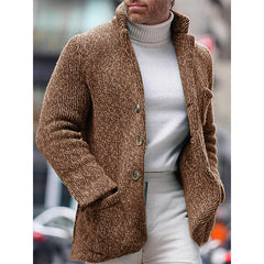 Loookus - Autumn and winter new men's knit cardigan stand collar long sleeve single breasted pocket cardigan casual men's jacket