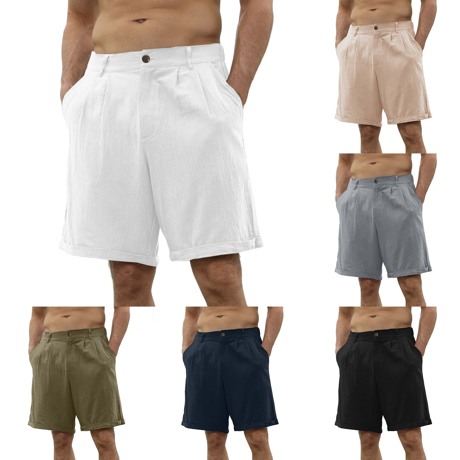 Loookus - Men's Shorts Linen Shorts Summer Shorts Beach Shorts Pocket Plain Comfort Breathable Outdoor