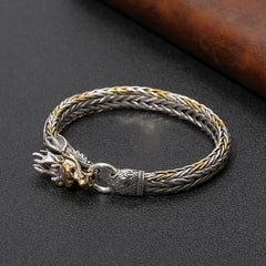 Loookus - 925 Silver Retro Hand Woven Gold Head Bracelet