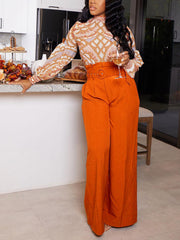 Loookus - Solid Belt Wide Leg Pants