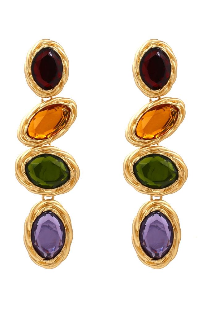 Loookus - Retro Frame Gem Pendant Earrings