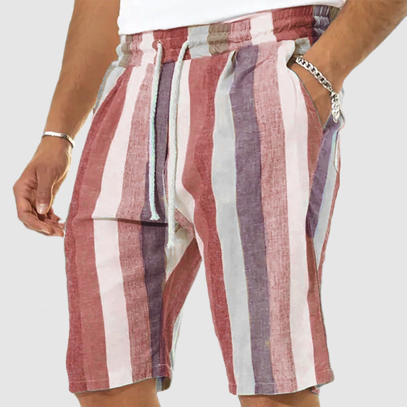 Loookus - Men's Vacation Striped Cotton Linen Shorts