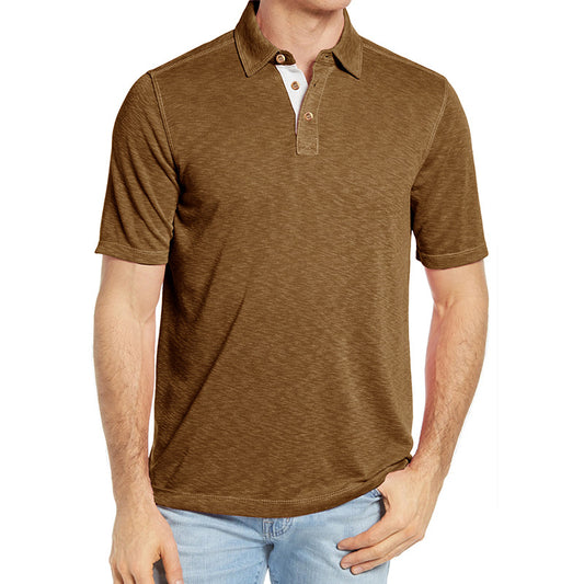 LOOOKUS - Men's Casual and Comfortable Solid Color Combed Cotton Short Sleeve Polo-neck Shirt