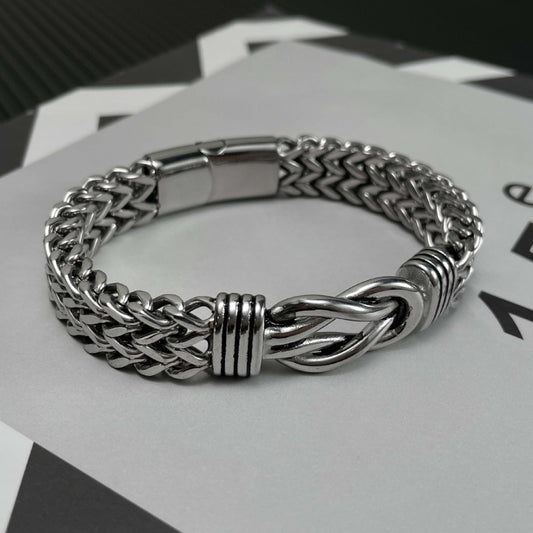 Loookus - 925 Silver Retro Hip Hop Double Chain Magnetic Buckle Bracelet