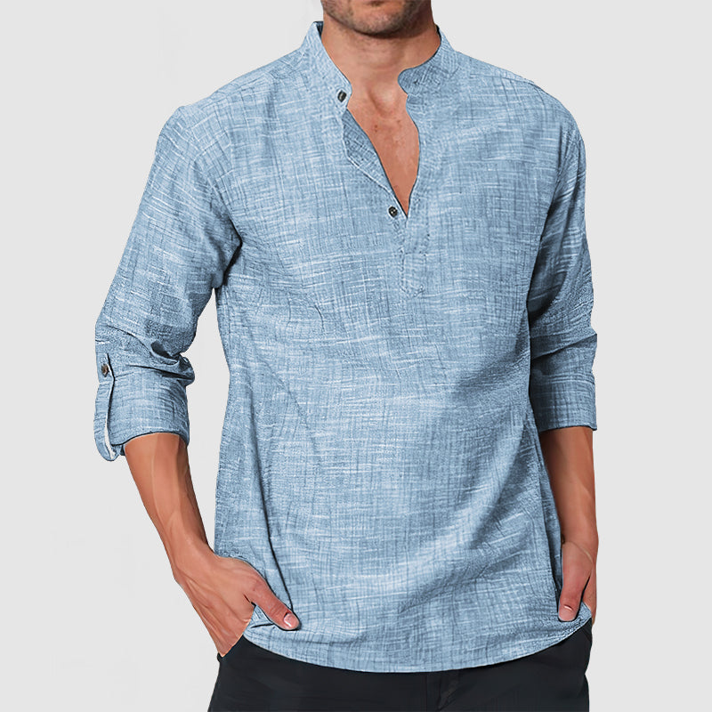 Loookus - Men's Casual Linen Long Sleeve Henley Shirt