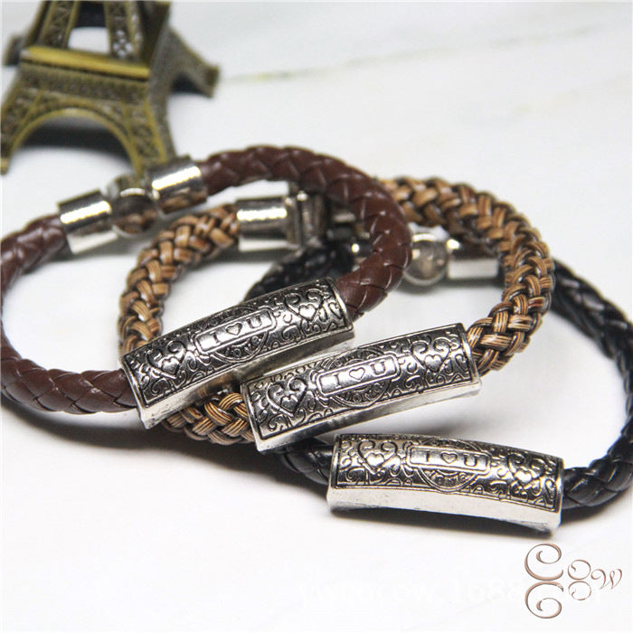 Loookus - European leather +925 Silver lovers bracelet simple love wish