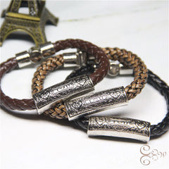 Loookus - European leather +925 Silver lovers bracelet simple love wish