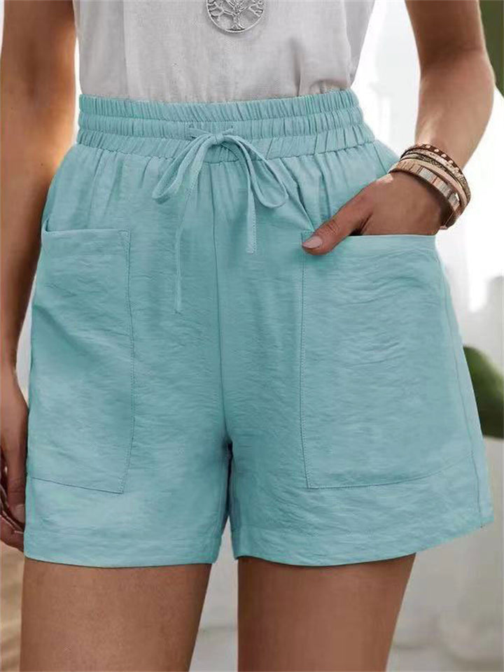 Loookus - Summer Women's New Loose Linen Casual Shorts Solid Color High Waist Wide Leg Pants