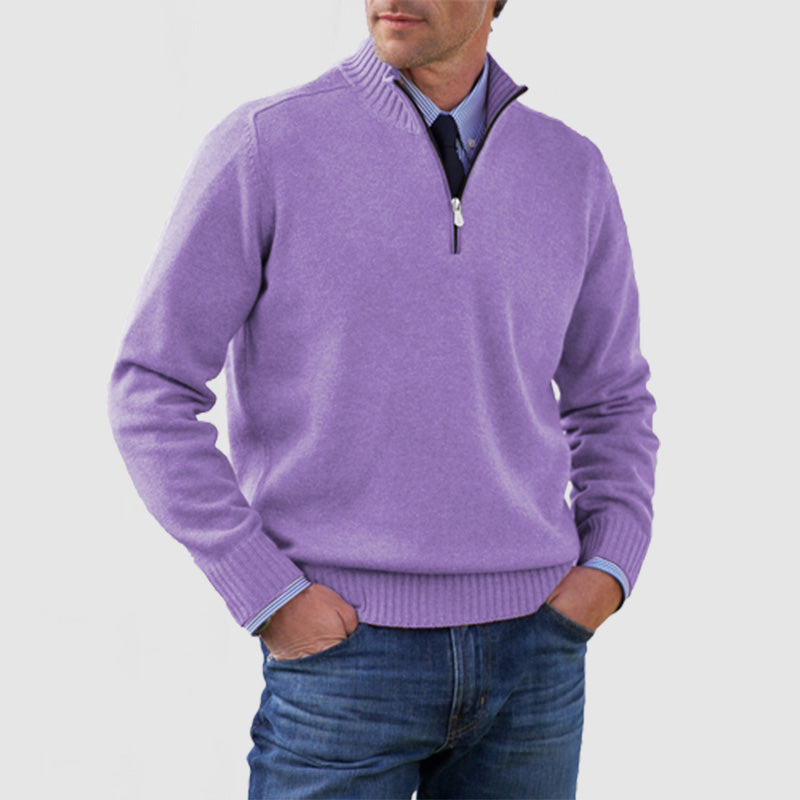 Loookus - Men's Solid Color Stand Collar Zipper Basic Sweater