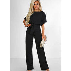 Loookus - Button Lace-up Short-sleeved Jumpsuit