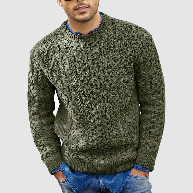 Loookus - Men's Solid Color Jacket Knit Twisted Flower Sweater