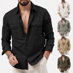 Loookus - Gentleman Simple Temperament Cotton Linen Shirt Hard Man Daily Wear