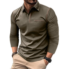 Loookus - Men's Long Sleeve Solid Color Patchwork Cotton Blend Shirt