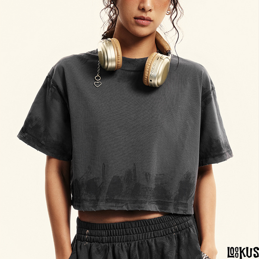 Loookus - Distressed Cropped Fitness T-Shirt