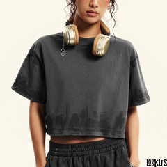 Loookus - Distressed Cropped Fitness T-Shirt