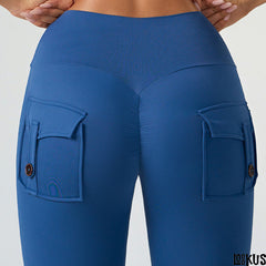 Loookus - High-Waisted Peach Butt Yoga Pants - Compression Fit, Pocketed, Barely There, Buttoned, Quick-Dry Running and Fitness Leggings