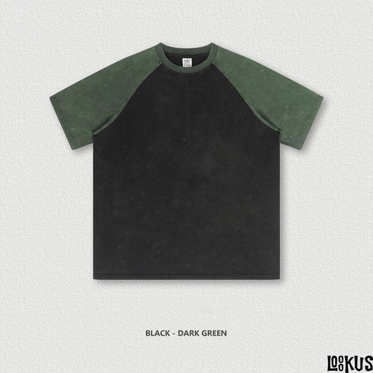 Loookus-Retro Raglan Washed Short-Sleeve T-shirt
