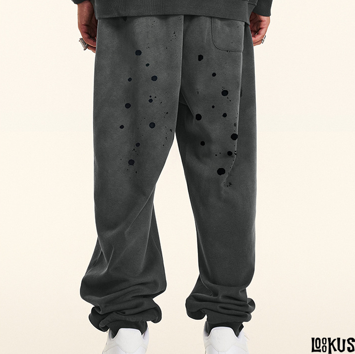 Loookus- Cotton Blend Vintage Paint-Splatter Jogger Pants