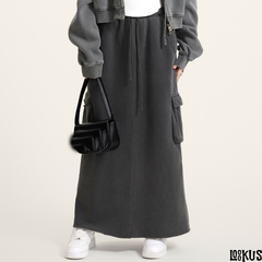 Loookus - Vintage Washed Y2K Hoodie Zip-Up Jacket &amp; Cargo Skirt Set
