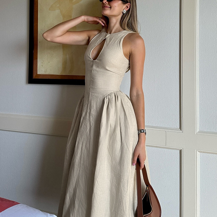 Loookus-Sleeveless Hollow-Out High-Waist Bodycon Maxi Dress for Women