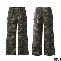 Loookus - Urban Camo Wide-Leg Cargo Pants