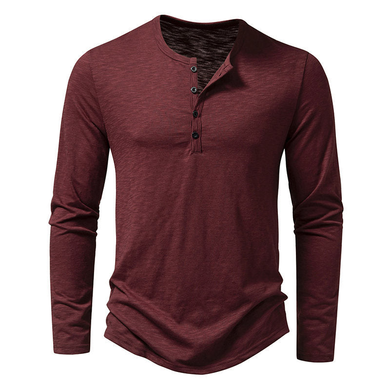 Loookus - Long Sleeve Polyester Buttons Henley Shirt