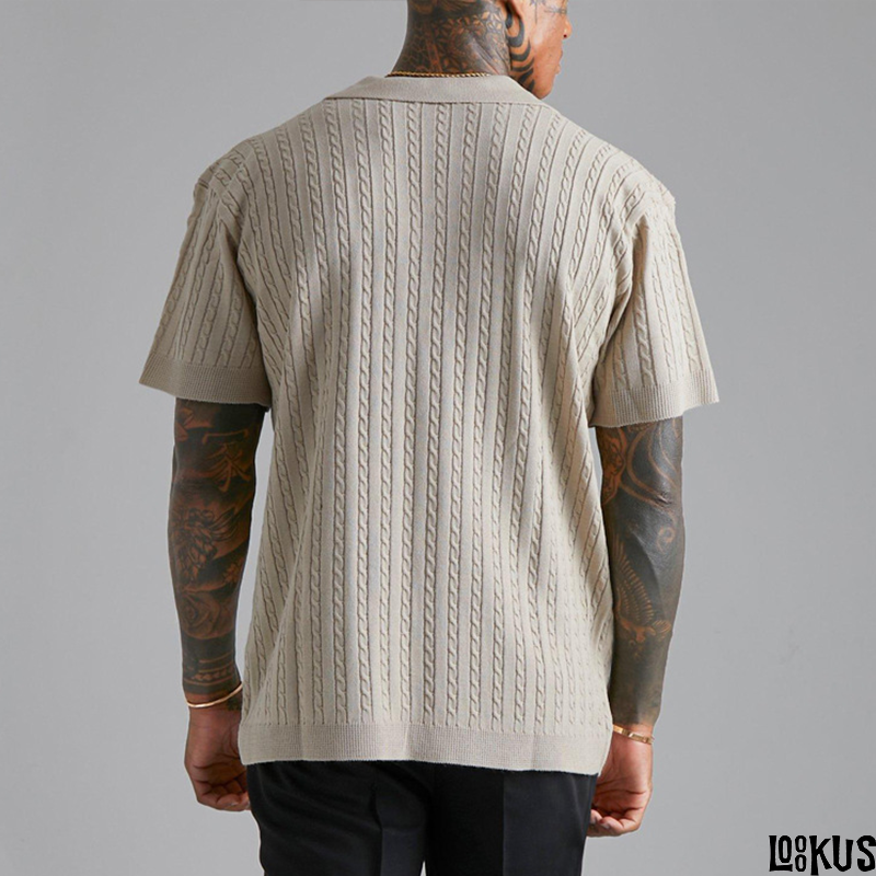 Loookus - Men's Knitted Button-Up Short-Sleeve Shirt