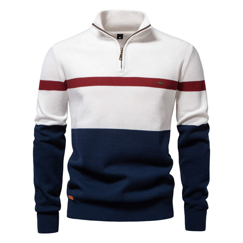 Loookus - Men's sweater with a half-zippered color-blocked knit