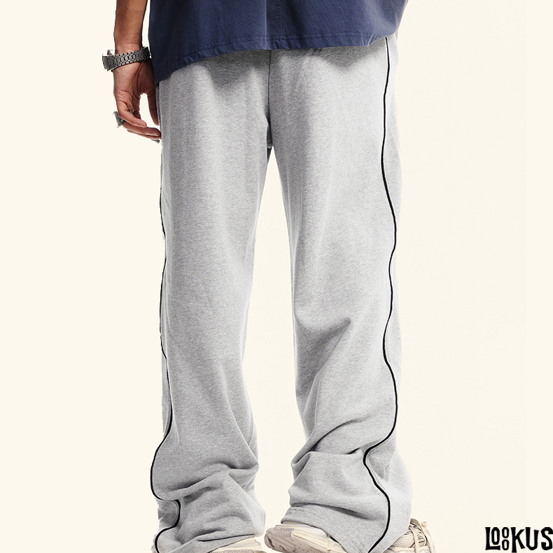 Loookus-Men's Loose-Fit Straight-Leg Sweatpants with Distressed Wax Dye