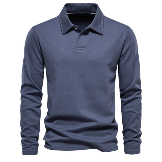 Men's Casual and Comfortable Solid Color Lapel undershirt Long Sleeve Polo Shirt