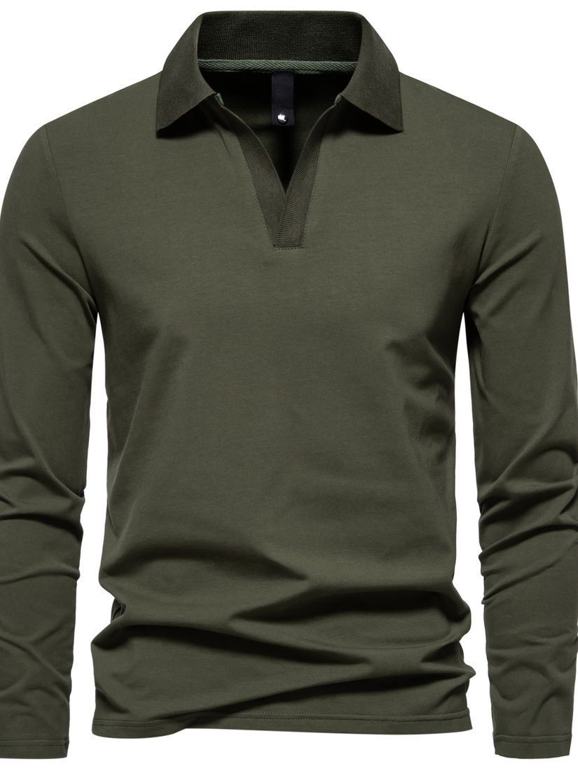 Men's Casual and Comfortable Solid Color Lapel undershirt Long Sleeve Shirt