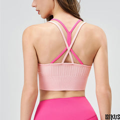 Loookus - New Color-Block Sports Bra for Women - Summer Faux Two-Piece Yoga Bra, Integrated Backless Running and Fitness Top