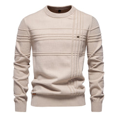 Loookus - New men's round-neck, long-sleeved slim fit knitted four textured sweater