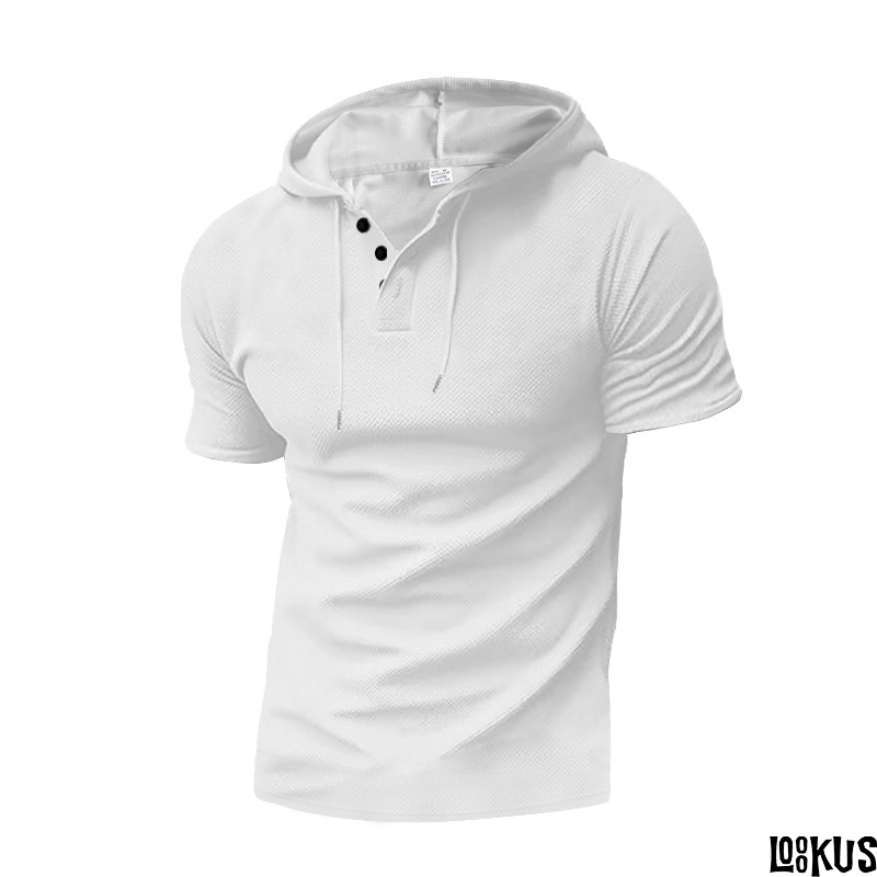 Loookus - Men's Short-Sleeve Waffle Knit Hoodie