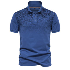 LOOOKUS - Men's Printed Casual and Comfortable Cotton Short Sleeve Polo-Neck Shirt