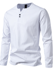 Loookus - Long Sleeve Cotton With Small V-Shape Collar Henley Shirt