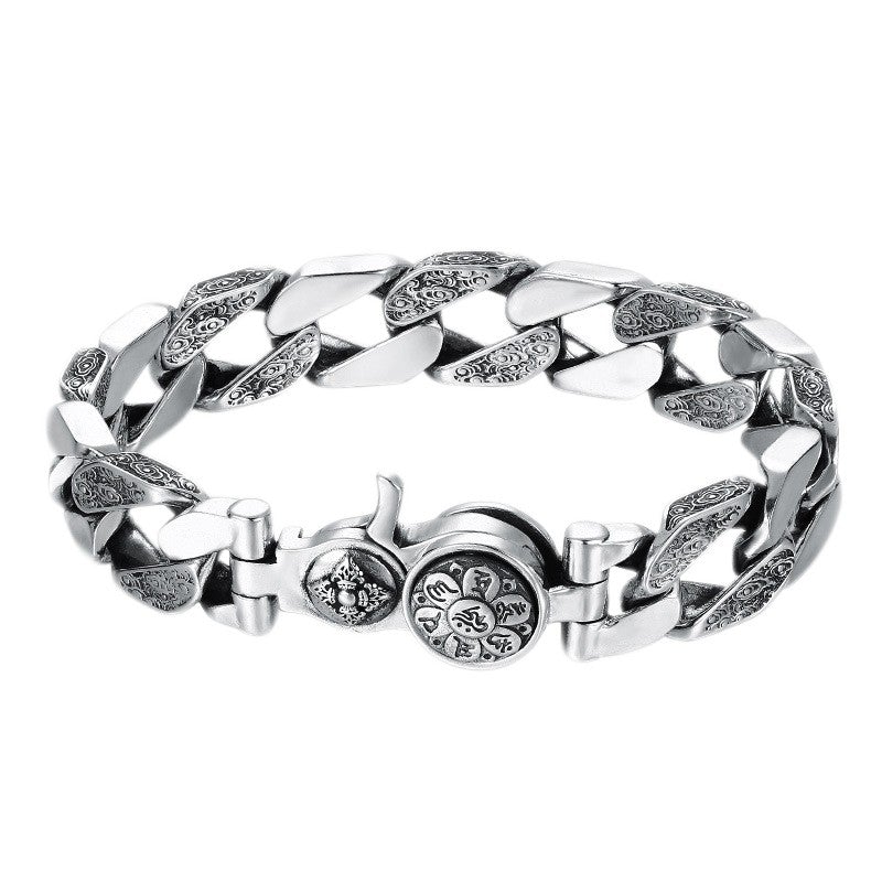 Loookus - 925 Silver Personality Trend Rotatable Six Character Mantra Bracelet