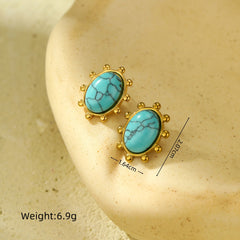 Loookus - Turquoise Titanium Steel Earrings