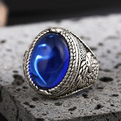 Personalized Retro Oval Sapphire Men'S Open Ring