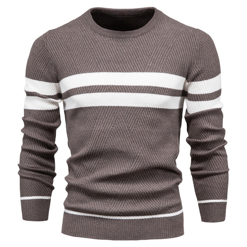 Loookus - New autumn and winter men's round-neck, long-sleeved slim fit knitted textureed sweater