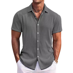 Loookus - Men's Cotton Striped Jacquard Casual Loose Short Sleeve Shirt