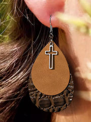 Loookus - Women's retro double drop-shaped cross imitation crocodile leather earrings