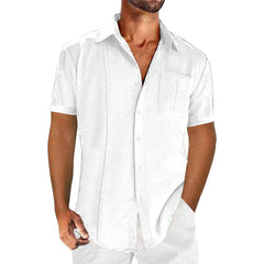 Loookus - Casual solid color men's linen cotton short sleeve shirt