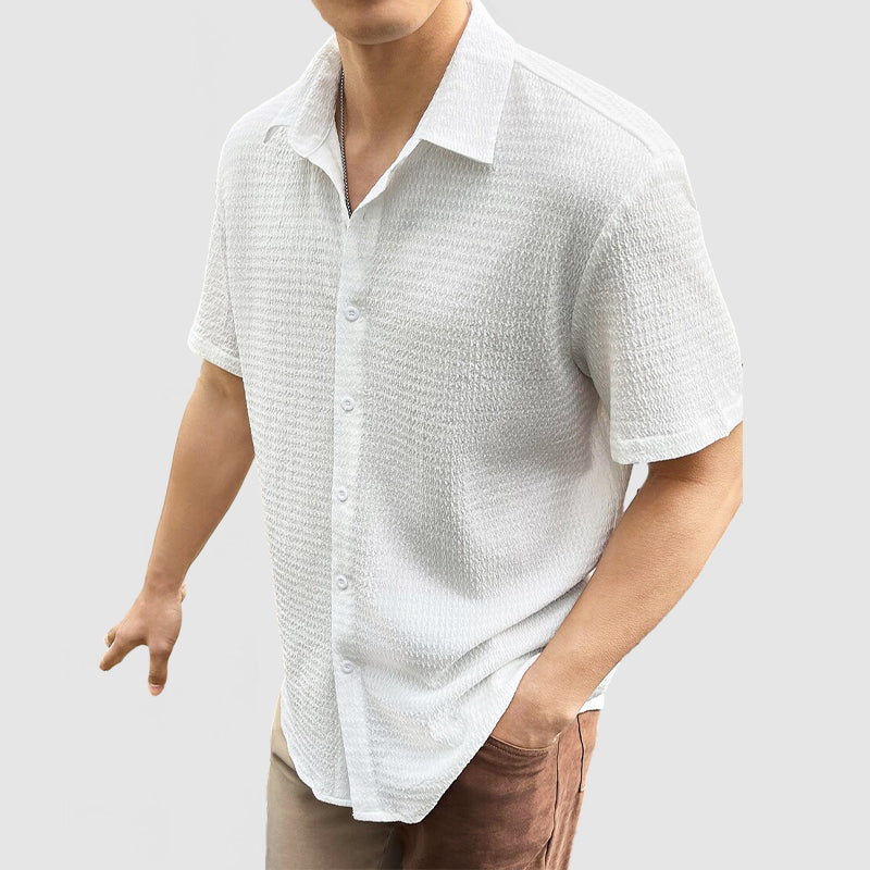 Loookus - Men's Everyday Casual Cotton Textured Short Sleeve Shirt