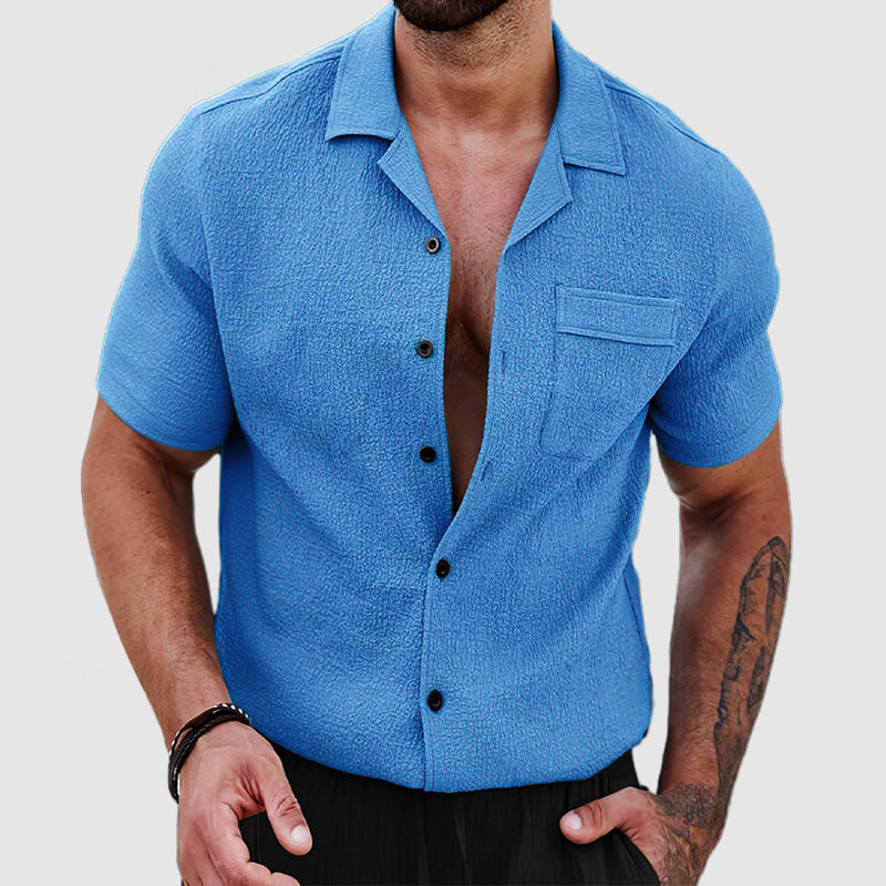 Loookus - Men's Soft Skin Textured Short Sleeve Shirt