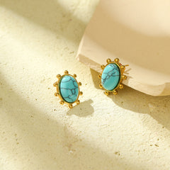 Loookus - Turquoise Titanium Steel Earrings