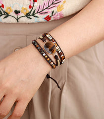Loookus - Egg shaped tiger eye stone multi-layer wrap bracelet